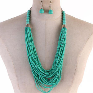 Layered Turquoise Glass Seed Bead Necklace Set